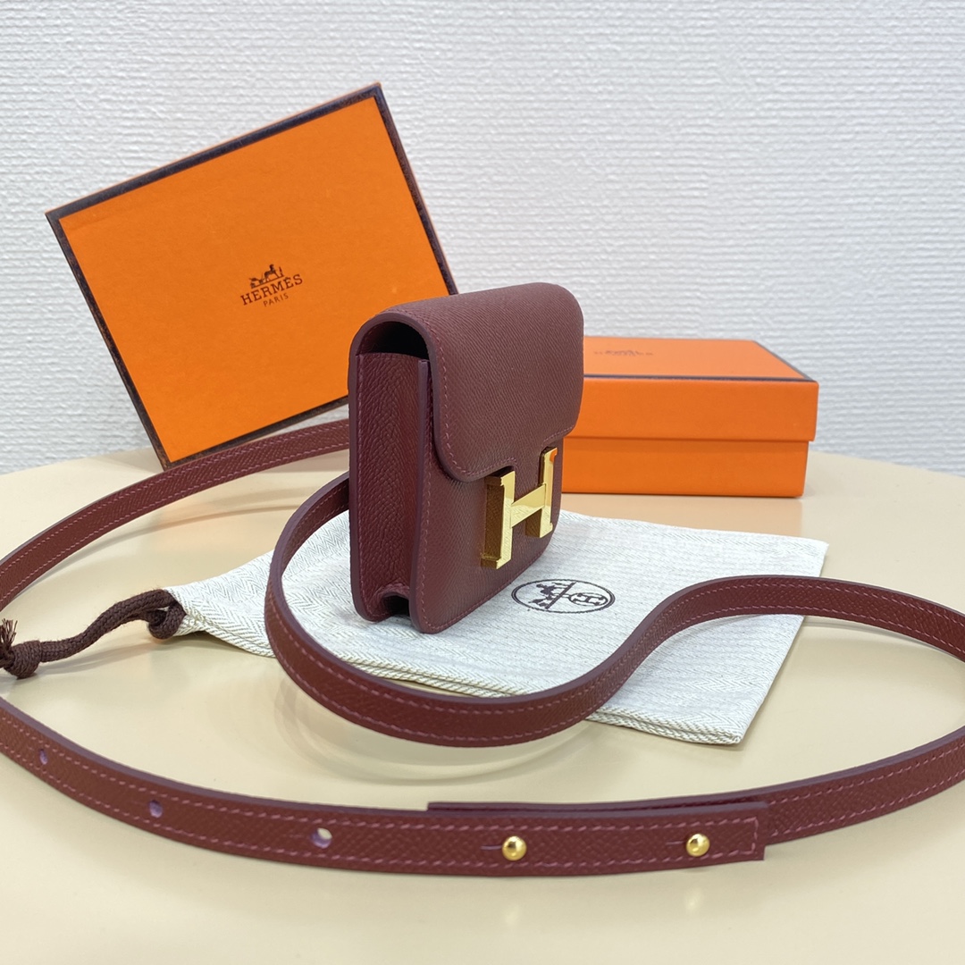 Hermes Constance Slim Wallet Belt Bag In Bordeaux Epsom Leather